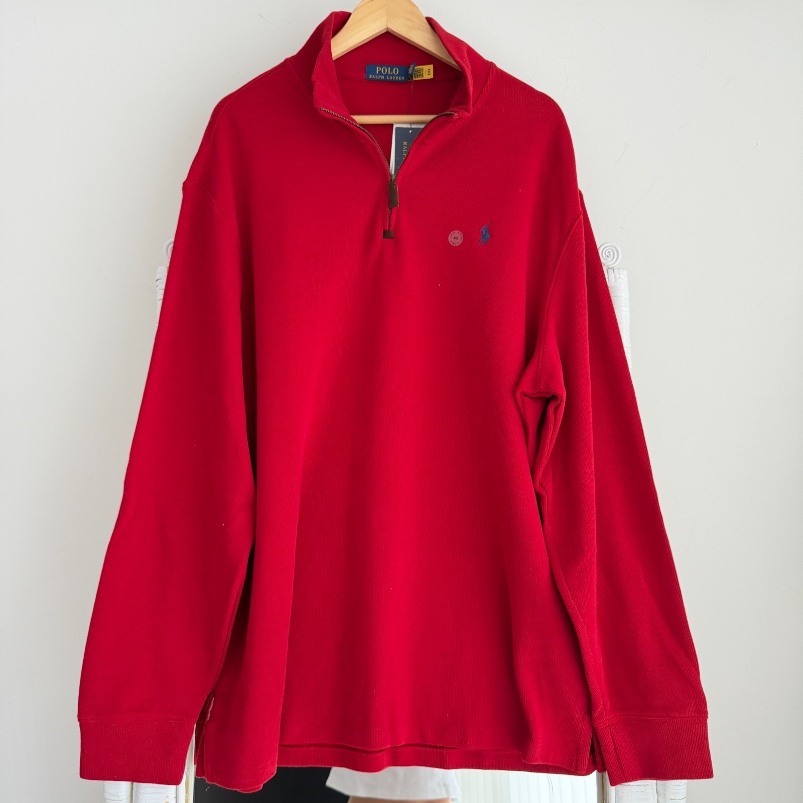 Polo Ralph Lauren Pullover Mens Xxl Red 1/4 Zip Sweatshirt Preppy Luxury Cotton
